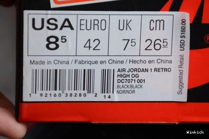 HIGH DC7071-001 RED JORDAN OG 1 GYM AIR BLACK RETRO 0812